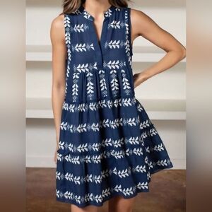 Elan Navy and White Leaf Print Mini Dress